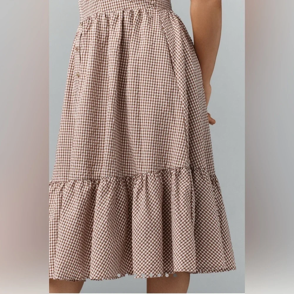 MAEVE ANTHRO Halter Bow Front Midi Brown Gingham Dress Size XXSP EUC
